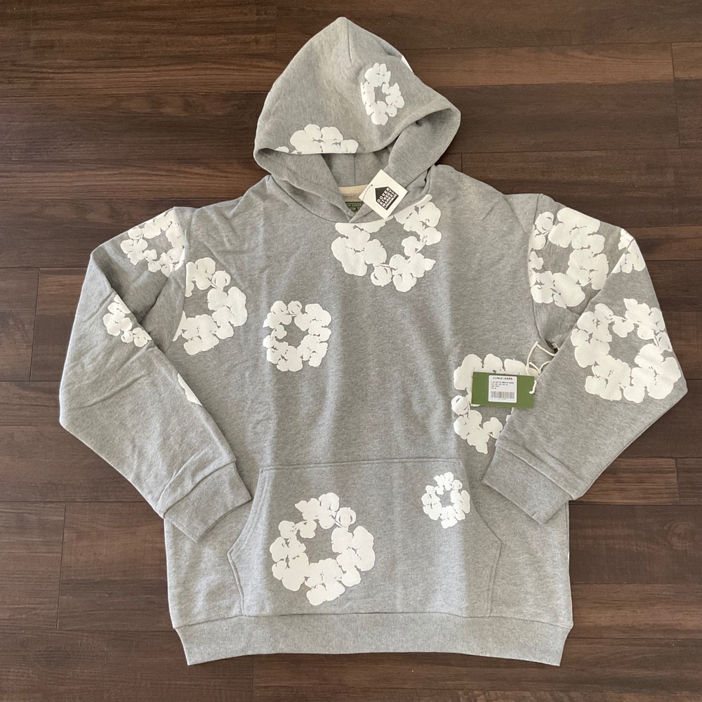 Denim Tears Cotton Wreath Hoodie Mens XL Grey NEW Floral Puff Print Streetwear